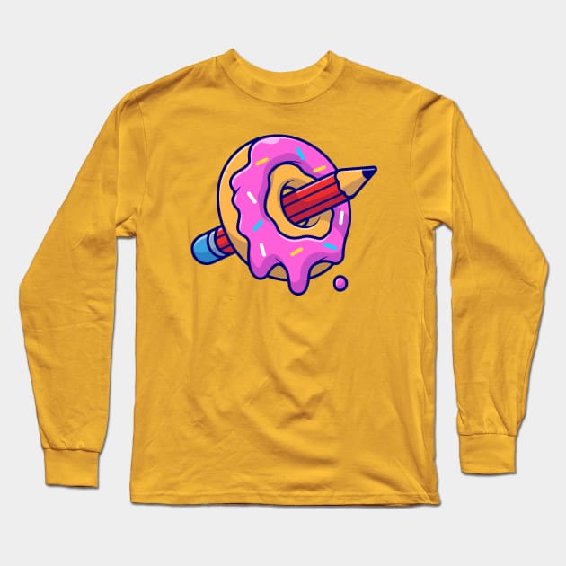 Donut And Pencil Cartoon Long Sleeve T-Shirt by Catalyst Labs